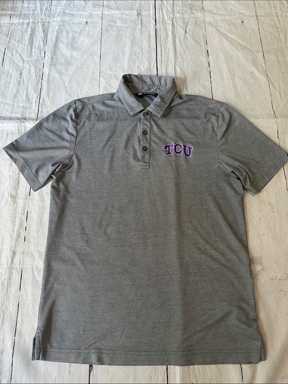Travis Mathew Grey Polo with Purple TCU Embroidery  men’s small